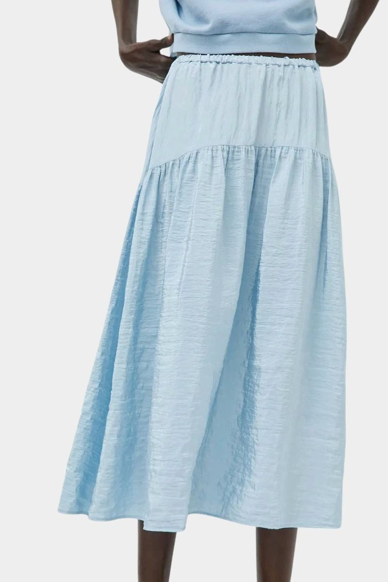Textured light blue midi skirt with soft sheen and gathered volume by No.6 at SHOP YUCCA Denver