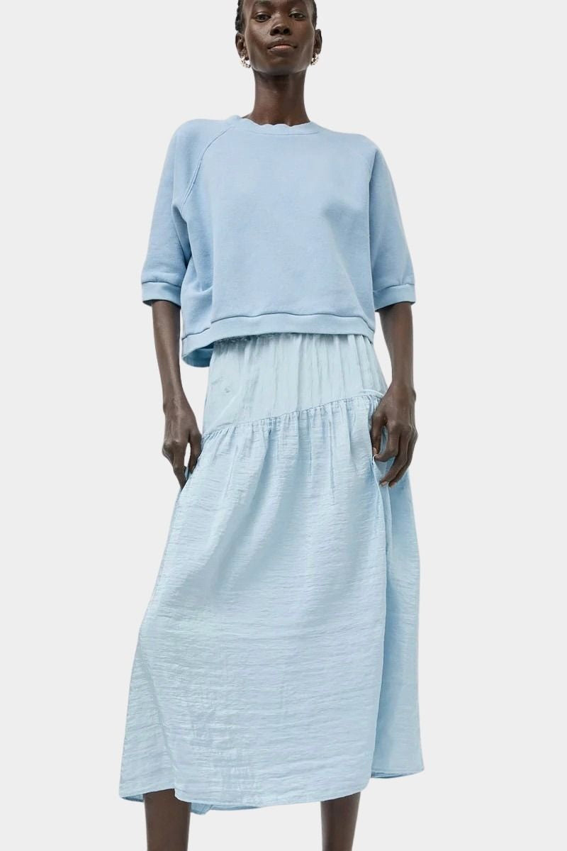 No.6 Sophia Skirt Sky with gathered midi silhouette and elastic waistband at SHOP YUCCA Denver