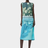 No.6 Tierney Dress Bellport Blue sleeveless midi with pleated bodice and tiered skirt