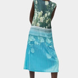 No.6 Tierney Dress in Bellport Blue with layered pleats and soft watercolor floral print