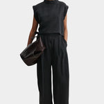 Rachel Comey Bacchus top in black, full look showing relaxed fit, wide arm openings, and fluid drape