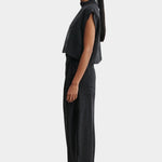 Rachel Comey Bacchus top in black, side profile highlighting architectural shape and clean lines