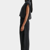 Rachel Comey Bacchus top in black, side profile highlighting architectural shape and clean lines
