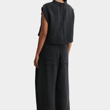 Rachel Comey Bacchus top in black, back view showing minimal structure and boxy silhouette