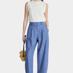Rachel Comey Bari Crop Trouser Chambray styled full look with barrel leg fit and airy summer tailoring at YUCCA Denver