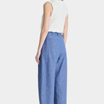 Rachel Comey Bari Crop Trouser Chambray back view with cropped barrel leg silhouette and lightweight cotton linen blend