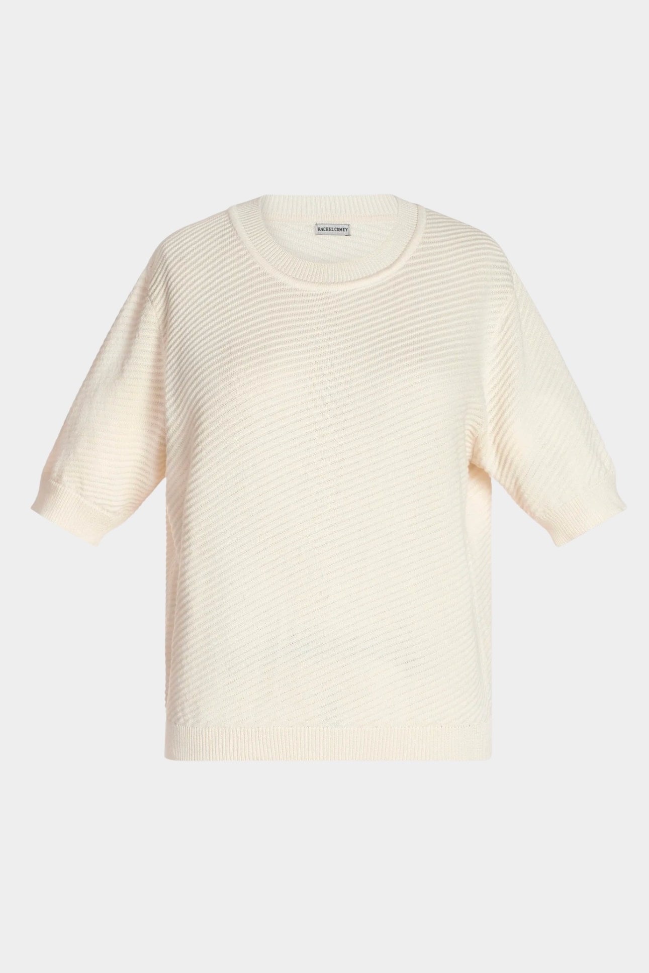 Rachel Comey Calibra Top Cream short sleeve cotton knit top with textured finish and relaxed shape