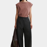 Rachel Comey Don Pant in Black with a cropped sleeveless knit top and wide-leg silhouette