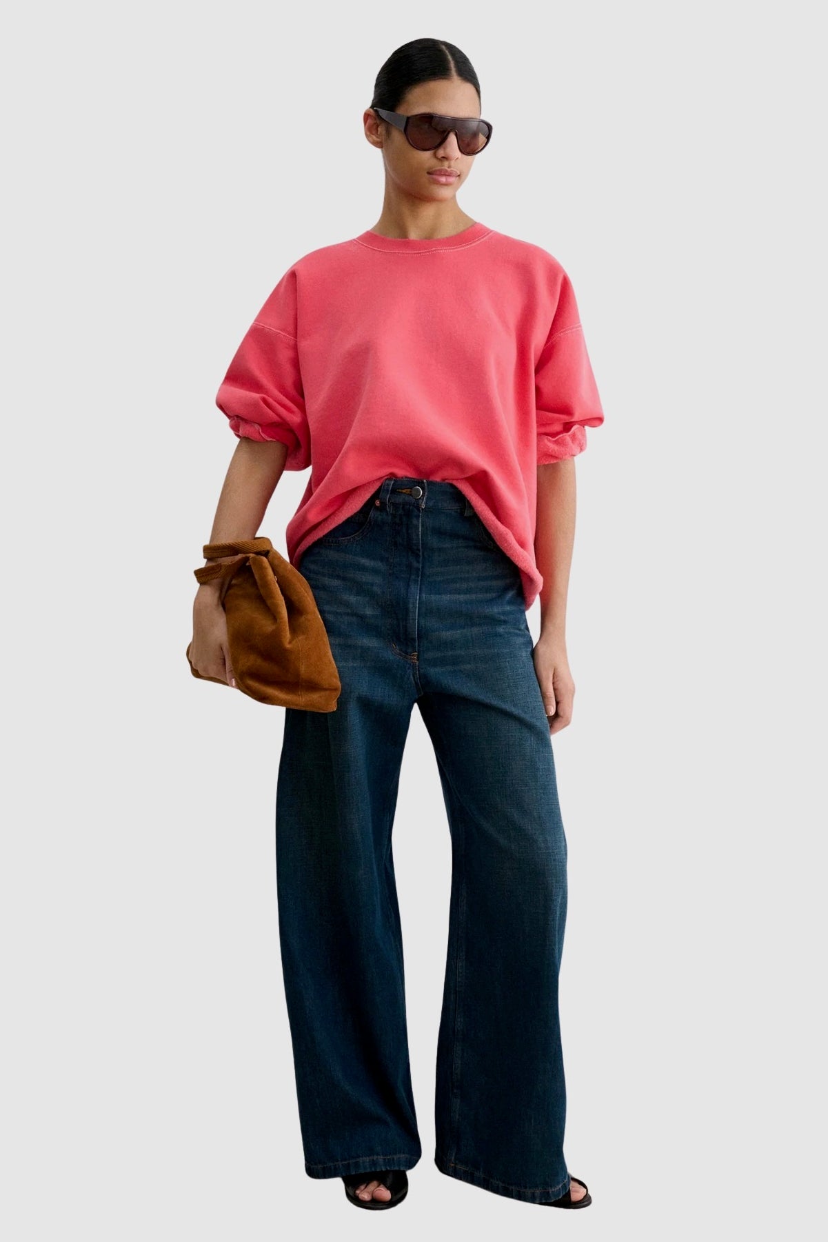 Rachel Comey Fond Sweatshirt in Guava with oversized fit and sculptural short sleeves
