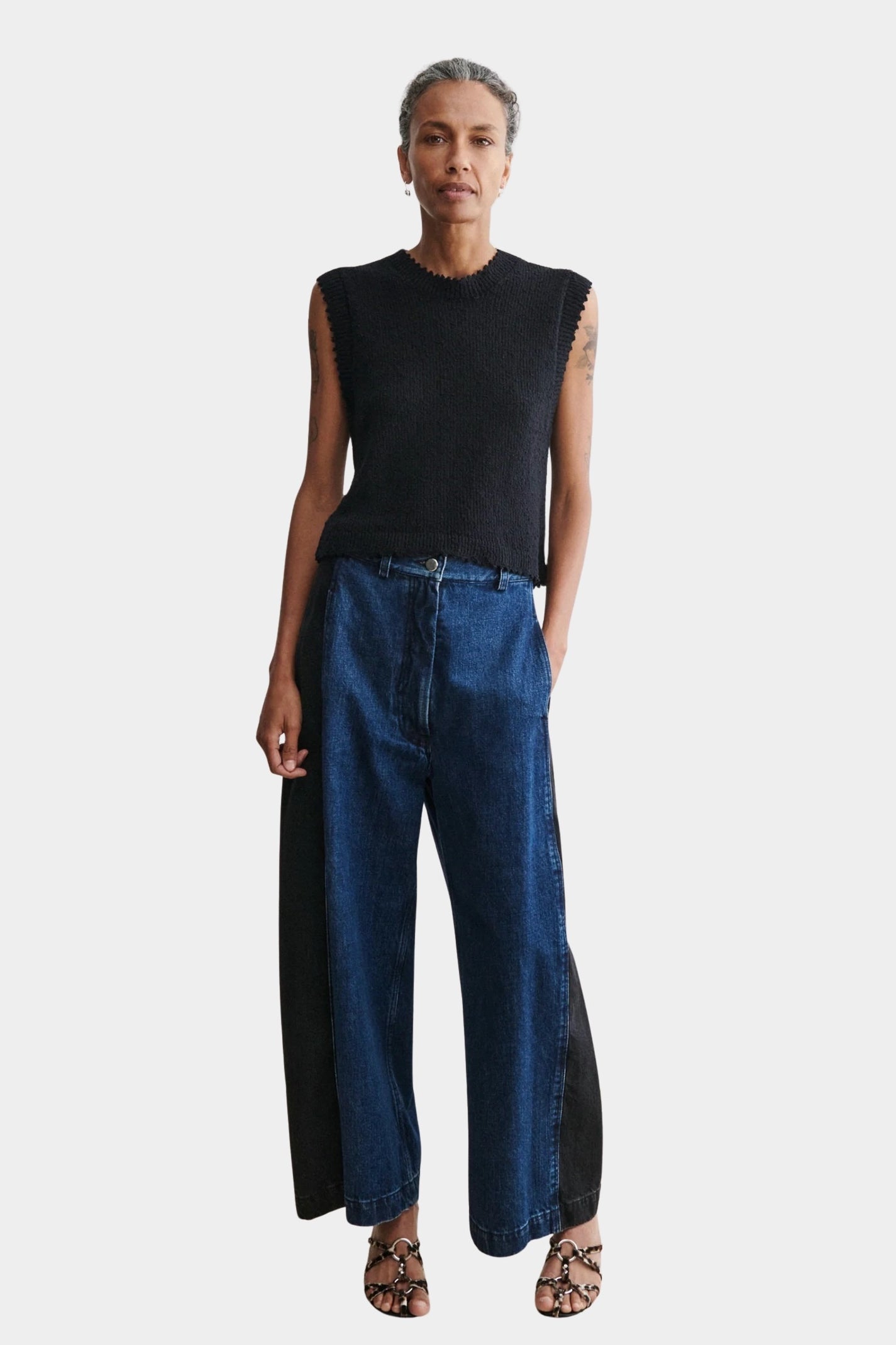 Rachel Comey Relent Top Black styled with wide leg denim and sandals at YUCCA Denver