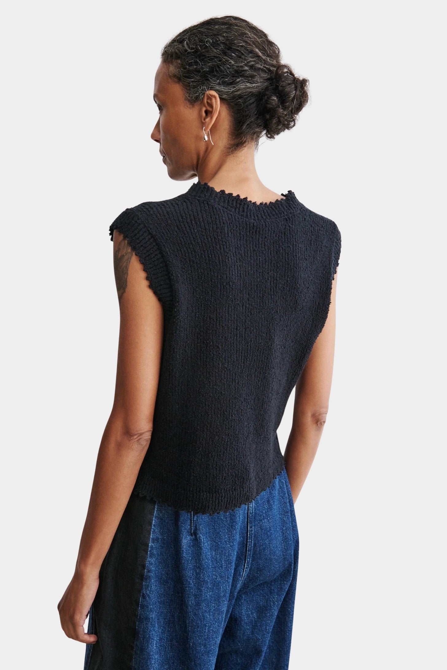 Rachel Comey Relent Top Black back view in textured cotton bouclé knit