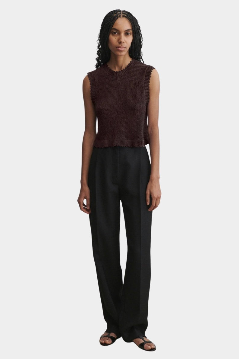 Rachel Comey Relent Top in Brown styled on model with tailored trousers at YUCCA Denver