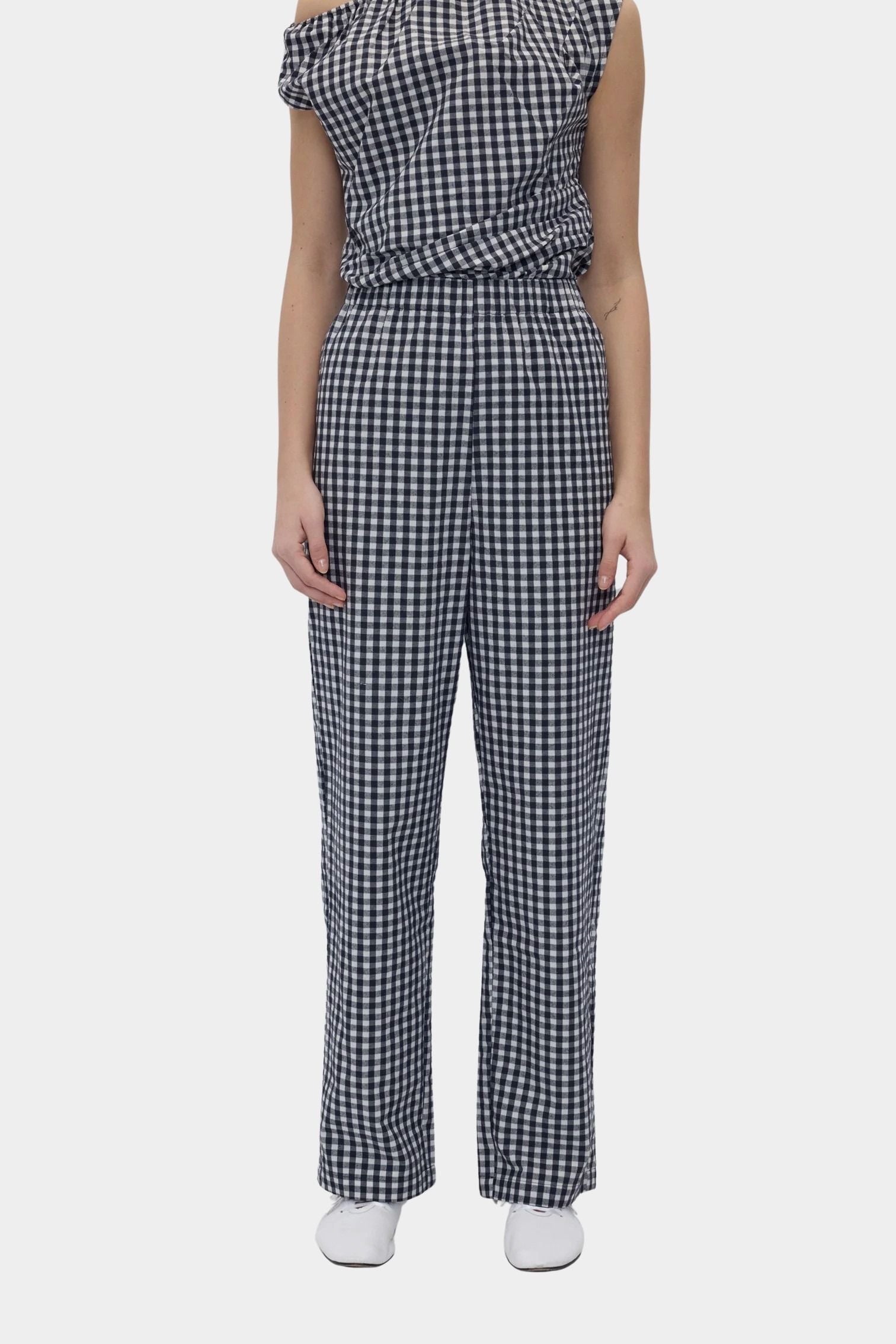 Rita Row Cep Pants black gingham cotton straight leg pants front view detail