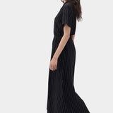Rita Row Dolors pant in black pinstripe wide leg pants side view with cropped length