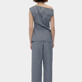 Rita Row Melisande Top black gingham one shoulder top with gathered neckline back view