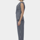 Rita Row Melisande Top black gingham asymmetrical top with draped detail side profile view