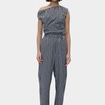 Rita Row Melisande Top black gingham one shoulder cotton top styled with matching pants full body view