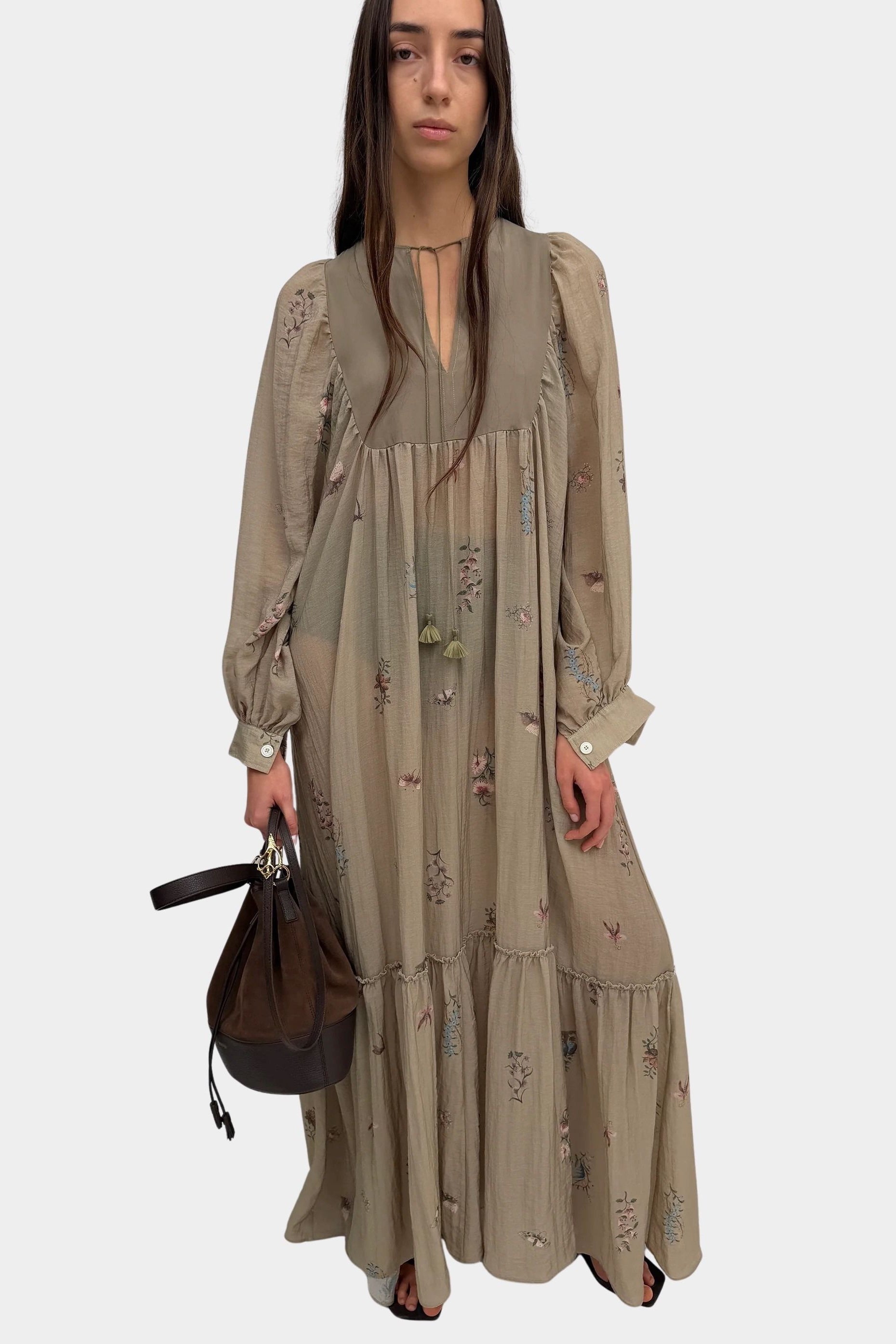 Rodebjer Emerald maxi dress duchess floral full length front view