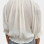 Rodebjer Perla Plissé blouse Gardenia Cream gathered back sheer plissé texture