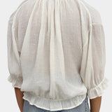 Rodebjer Perla Plissé blouse Gardenia Cream gathered back sheer plissé texture