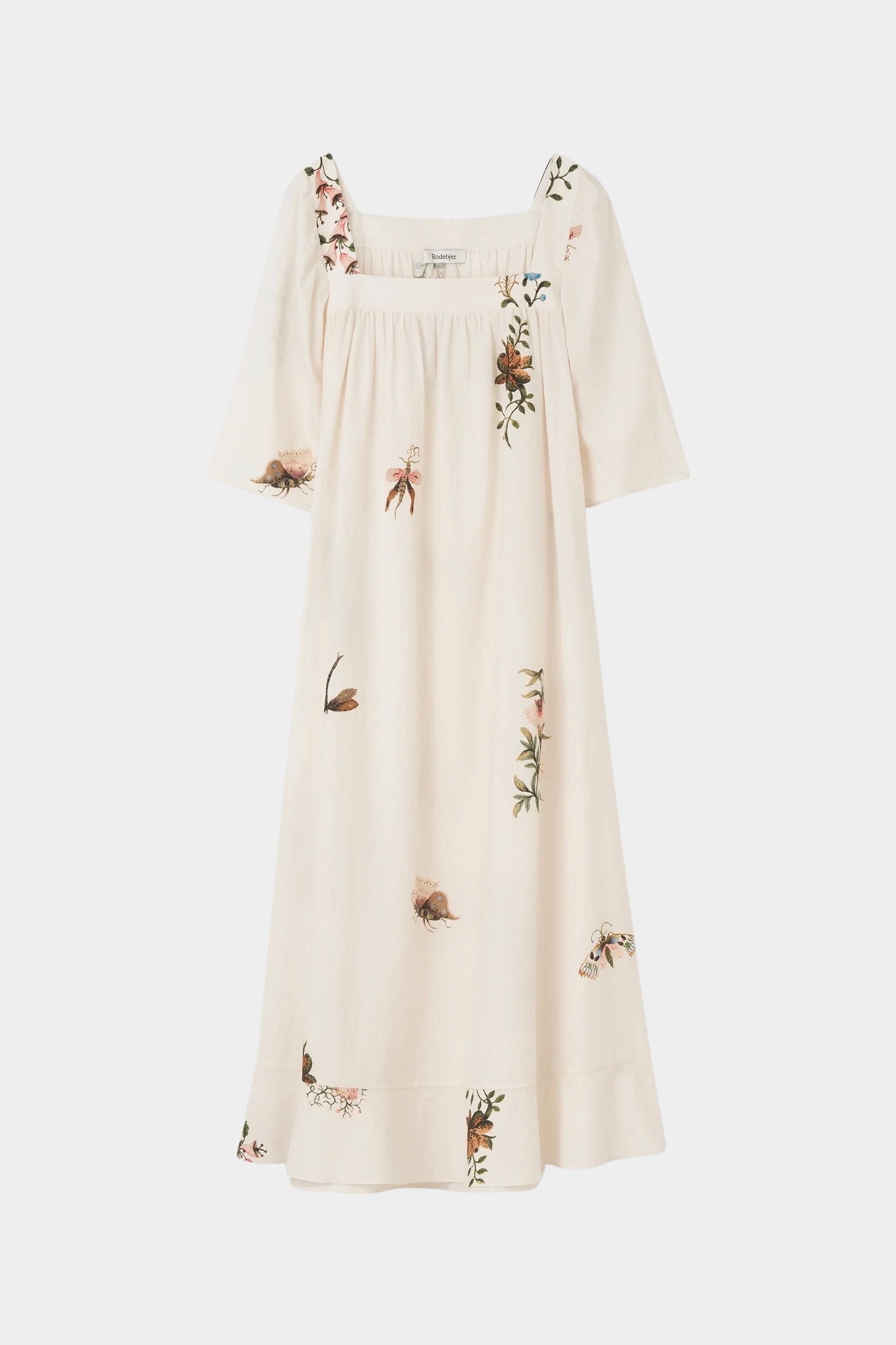 Rodebjer Salem dress cream multi product flat lay square neckline floral print