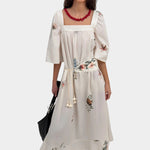 Rodebjer Salem square neck dress cream multi front view relaxed fit floral print