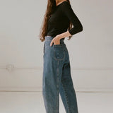 Shaina Mote Lune Pant East side view elastic waistband workwear inspired denim trousers