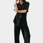 Silk Laundry bias cut silk pants in black wide leg silhouette