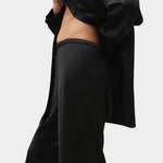 Silk Laundry black silk satin bias pants with elastic waistband detail