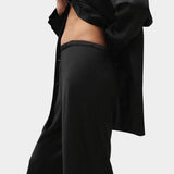 Silk Laundry black silk satin bias pants with elastic waistband detail