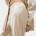 Silk Laundry bias cut silk satin pants in hazelnut with elastic waistband detail