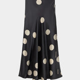 silk laundry long bias cut skirt large polka dot full length front view
