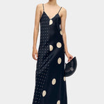 Silk Laundry two tone silk slip dress in polka mix with contrast dot print