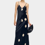 Silk Laundry two tone silk slip dress in polka mix with contrast dot print