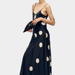 Silk Laundry polka mix silk satin slip dress with mixed scale polka dots