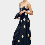 Silk Laundry polka mix silk satin slip dress with mixed scale polka dots