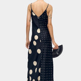 Silk Laundry silk slip dress in black and cream polka mix back view